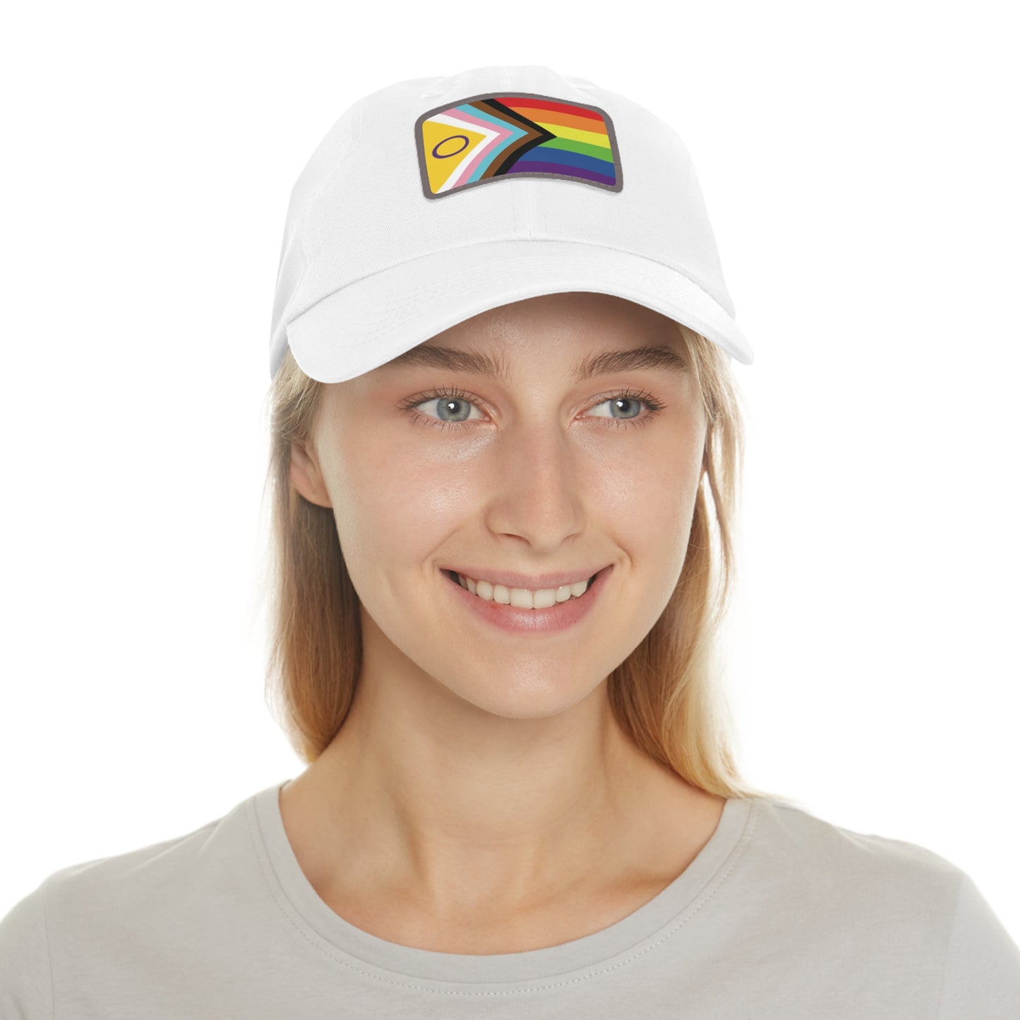 Inclusive Gay Pride Dad Hat with Leather Patch, Pride Hat, LGBTQ+ Gift, Casual Wear, Adjustable Cap, Summer Sun Hat