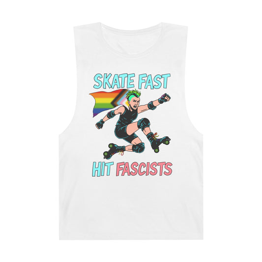Tank Top - Skate Fast Hit Fascists - Punk Skater with Progressive Pride Flag Cape