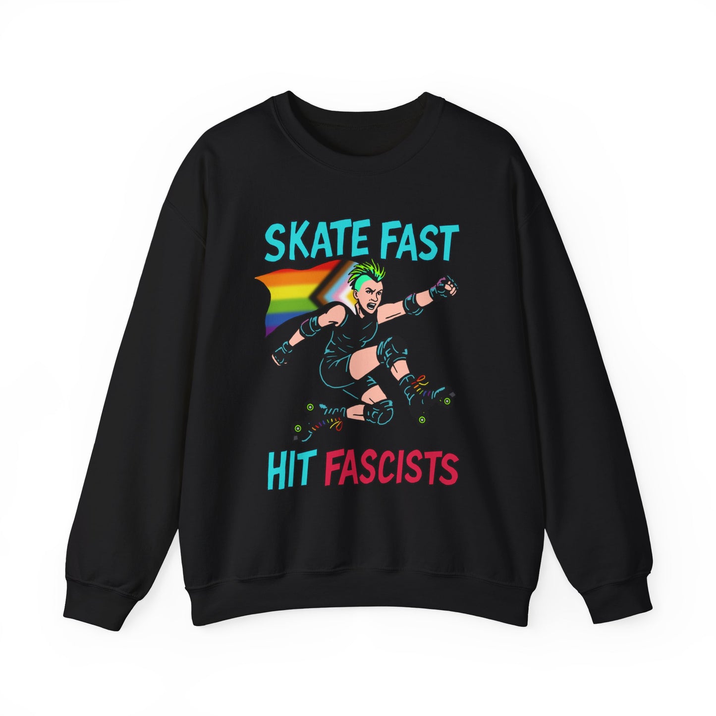 Skater Punk Sweatshirt with Progressive Pride Flag Cape - Crewneck