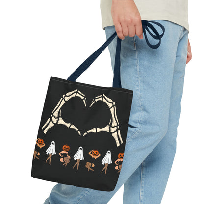 Halloween Skeleton Love Tote Bag, Spooky Tote, Ghost and Pumpkin Bag, Trick or Treat, Fall Fashion Accessory