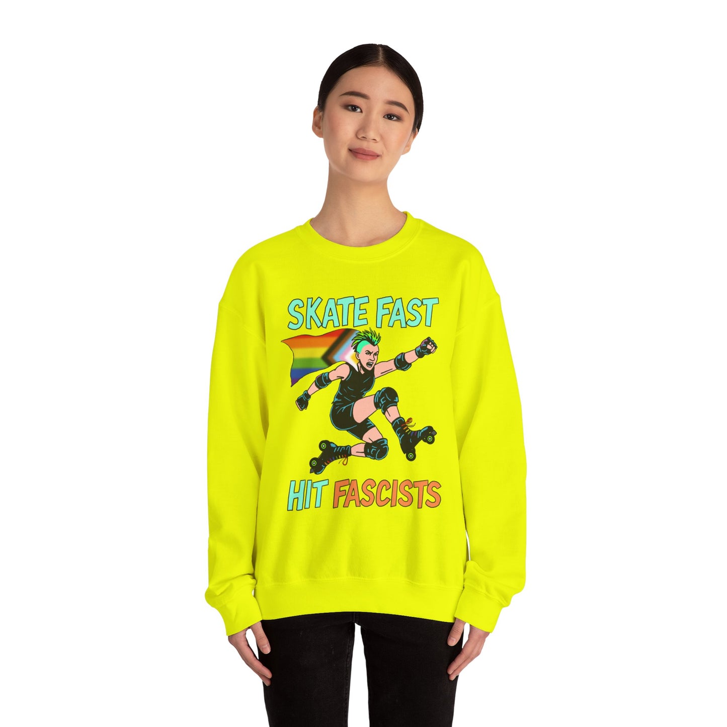 Skater Punk Sweatshirt with Progressive Pride Flag Cape - Crewneck