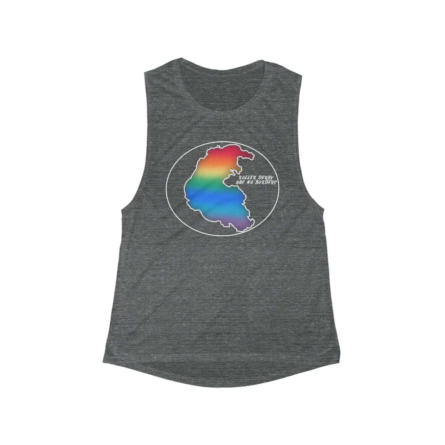 Roller Derby Has No Borders Rainbow Graphic Women's Flowy Tank, Summer Outfit, LGBTQ+ Pride Top, Activewear, Beach Style, Festival Wear