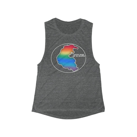Roller Derby Has No Borders Rainbow Graphic Women's Flowy Tank, Summer Outfit, LGBTQ+ Pride Top, Activewear, Beach Style, Festival Wear