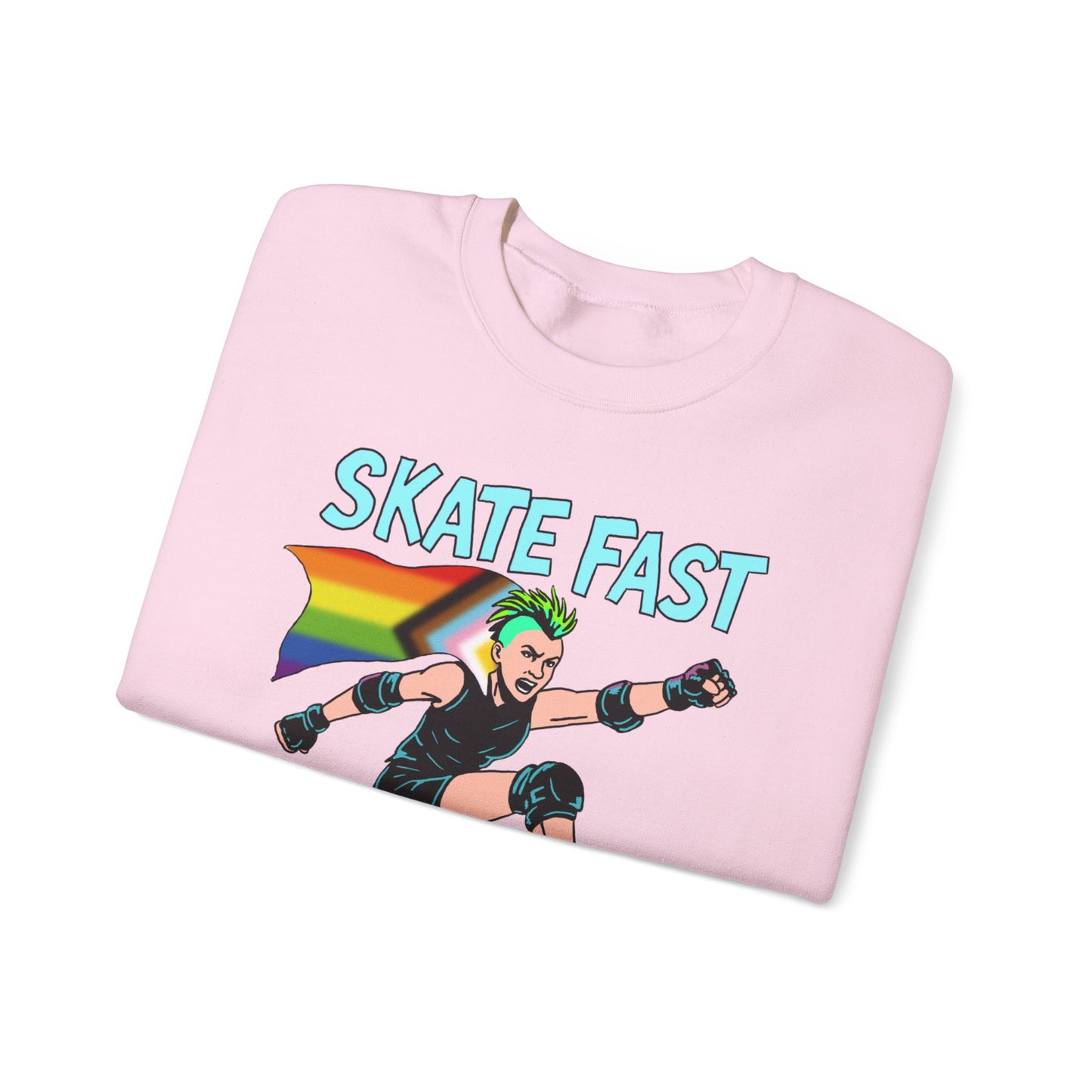 Skater Punk Sweatshirt with Progressive Pride Flag Cape - Crewneck