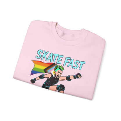 Skater Punk Sweatshirt with Progressive Pride Flag Cape - Crewneck