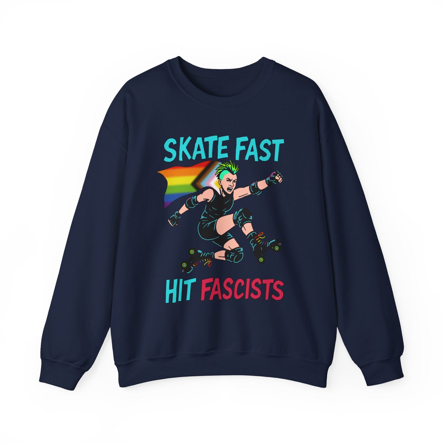 Skater Punk Sweatshirt with Progressive Pride Flag Cape - Crewneck