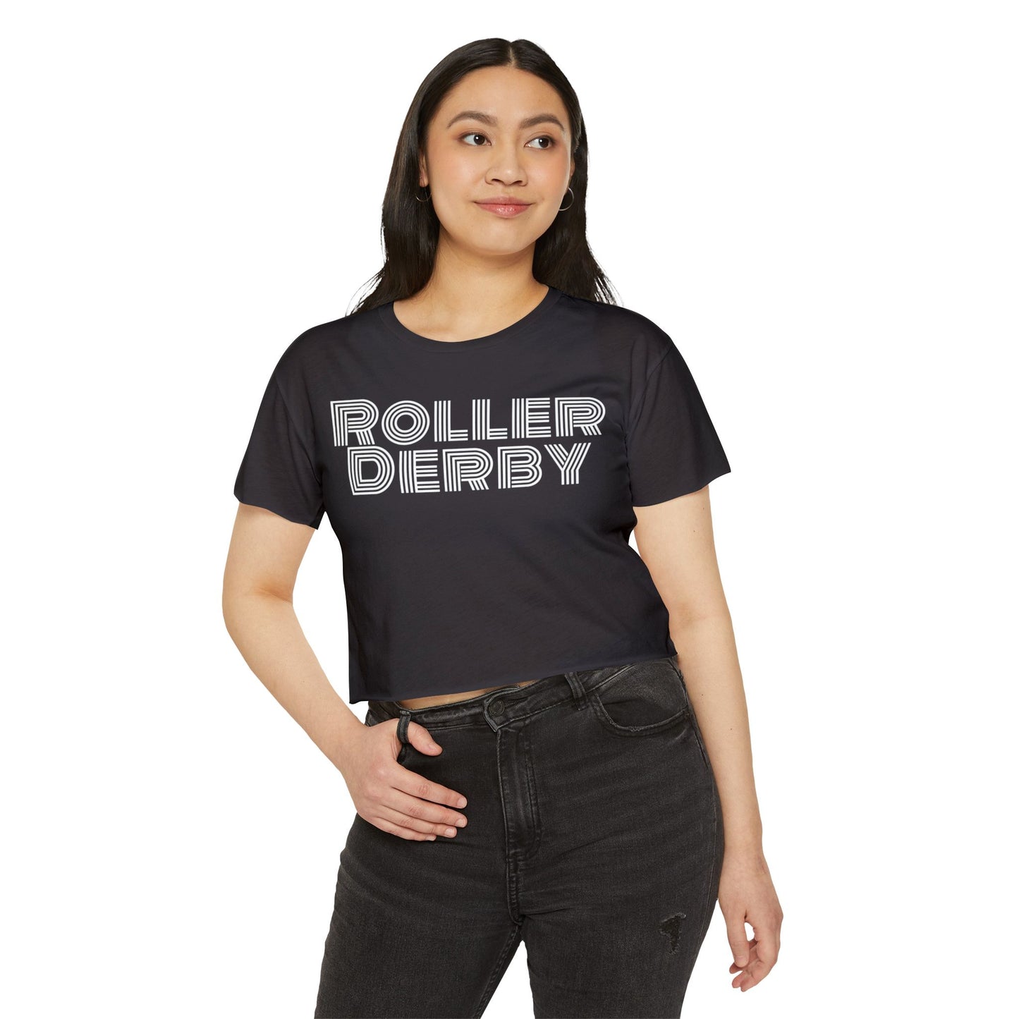 Roller Derby Festival Crop Top, Trendy Summer Tee, Edgy Graphic Shirt for Women, Perfect for Festivals, Gifts for Skaters