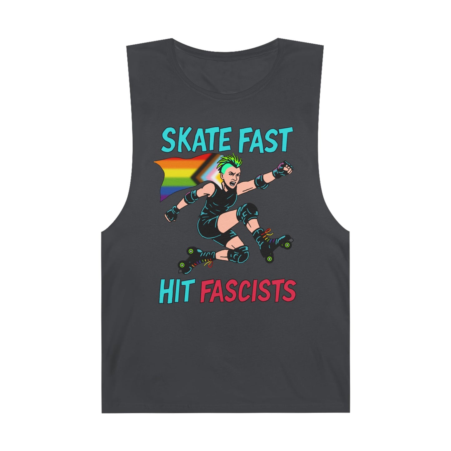 Tank Top - Skate Fast Hit Fascists - Punk Skater with Progressive Pride Flag Cape