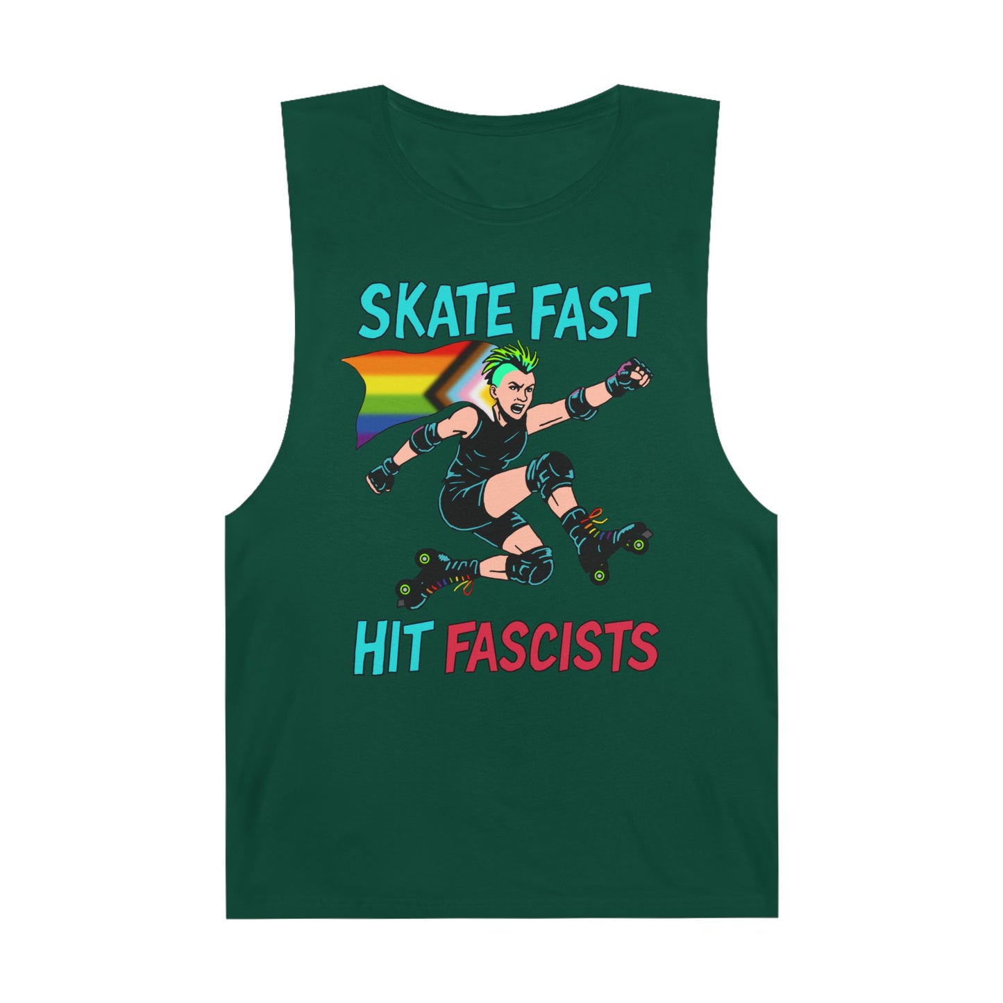 Tank Top - Skate Fast Hit Fascists - Punk Skater with Progressive Pride Flag Cape