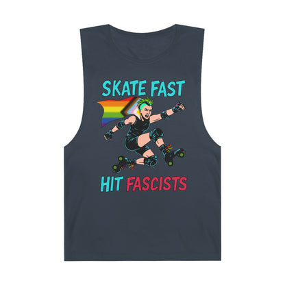 Tank Top - Skate Fast Hit Fascists - Punk Skater with Progressive Pride Flag Cape