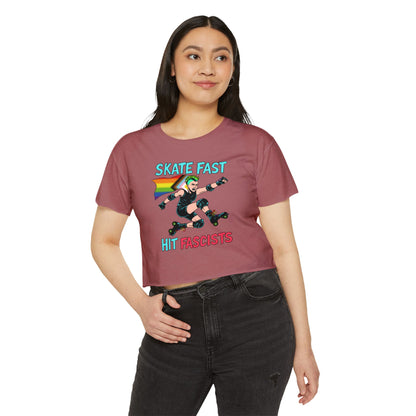 Crop Top - Punk Rebel Skater - Skate Fast Hit Fascists - Progressive Pride Flag