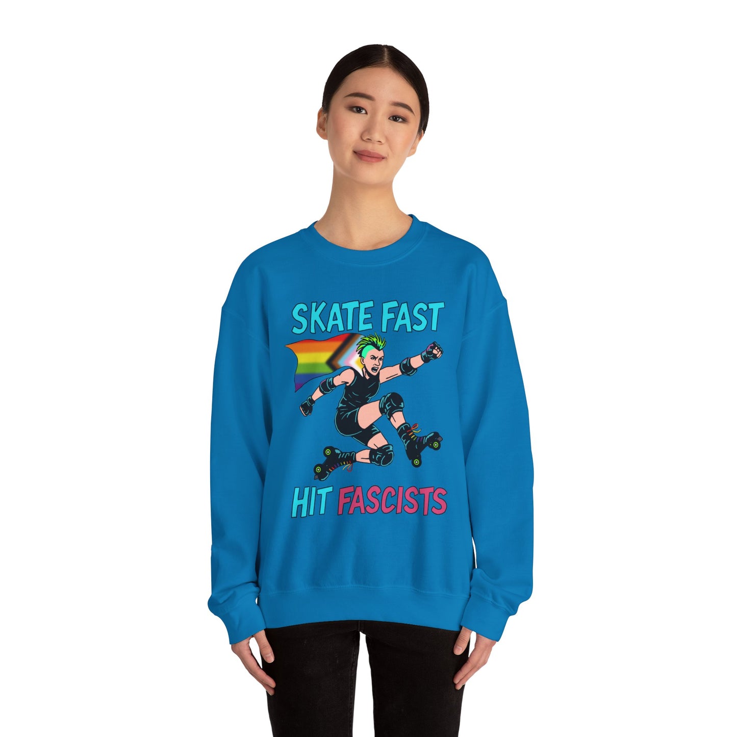 Skater Punk Sweatshirt with Progressive Pride Flag Cape - Crewneck