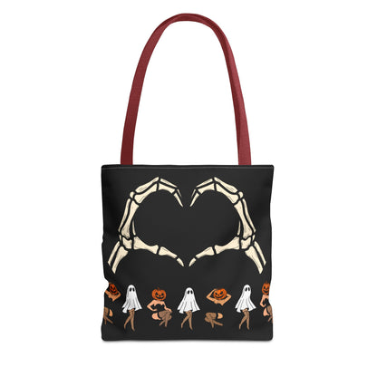 Halloween Skeleton Love Tote Bag, Spooky Tote, Ghost and Pumpkin Bag, Trick or Treat, Fall Fashion Accessory
