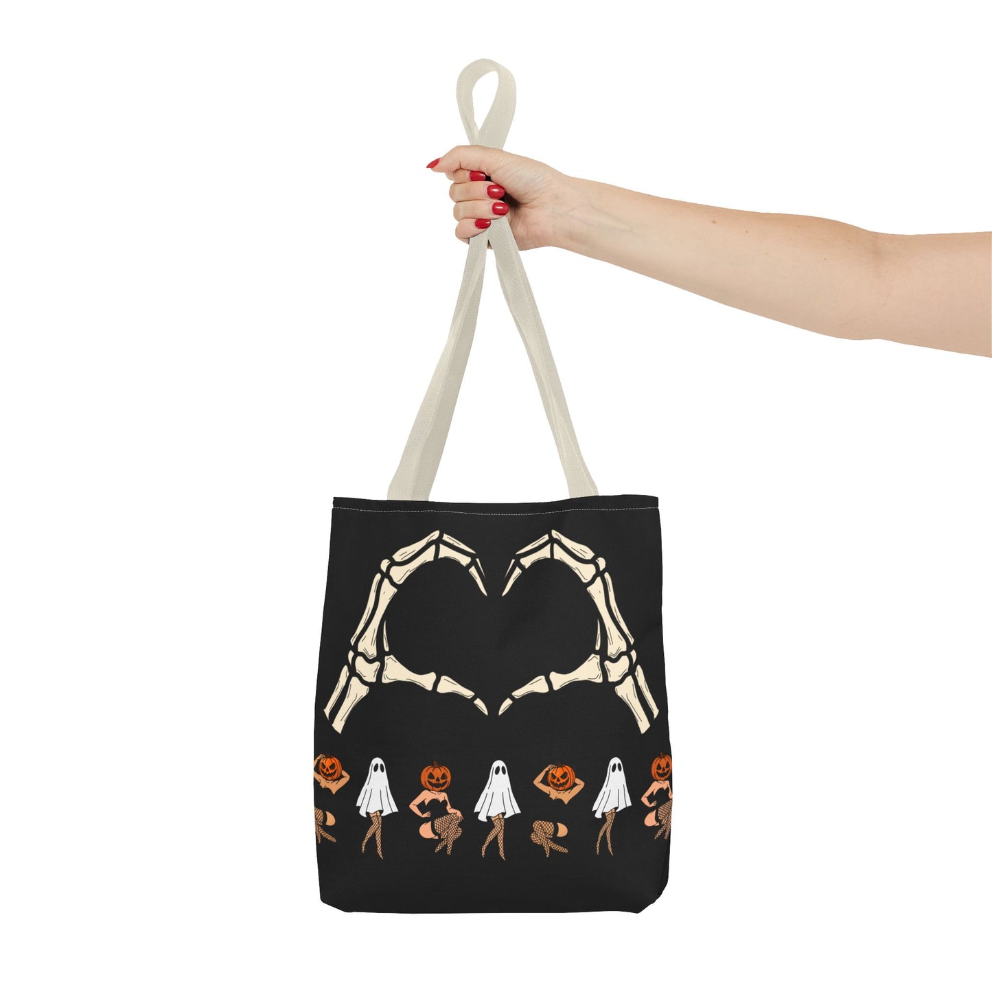 Halloween Skeleton Love Tote Bag, Spooky Tote, Ghost and Pumpkin Bag, Trick or Treat, Fall Fashion Accessory