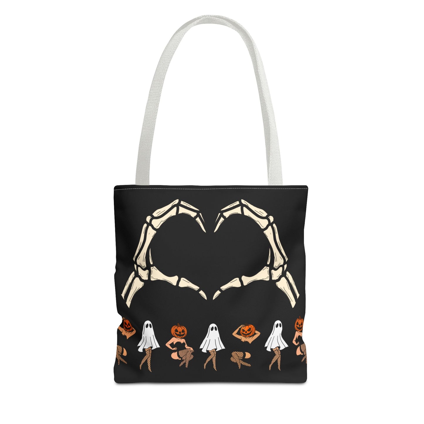 Halloween Skeleton Love Tote Bag, Spooky Tote, Ghost and Pumpkin Bag, Trick or Treat, Fall Fashion Accessory