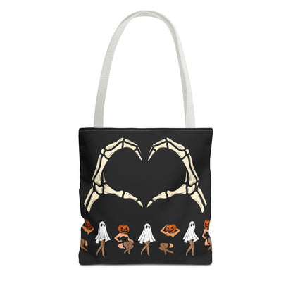Halloween Skeleton Love Tote Bag, Spooky Tote, Ghost and Pumpkin Bag, Trick or Treat, Fall Fashion Accessory