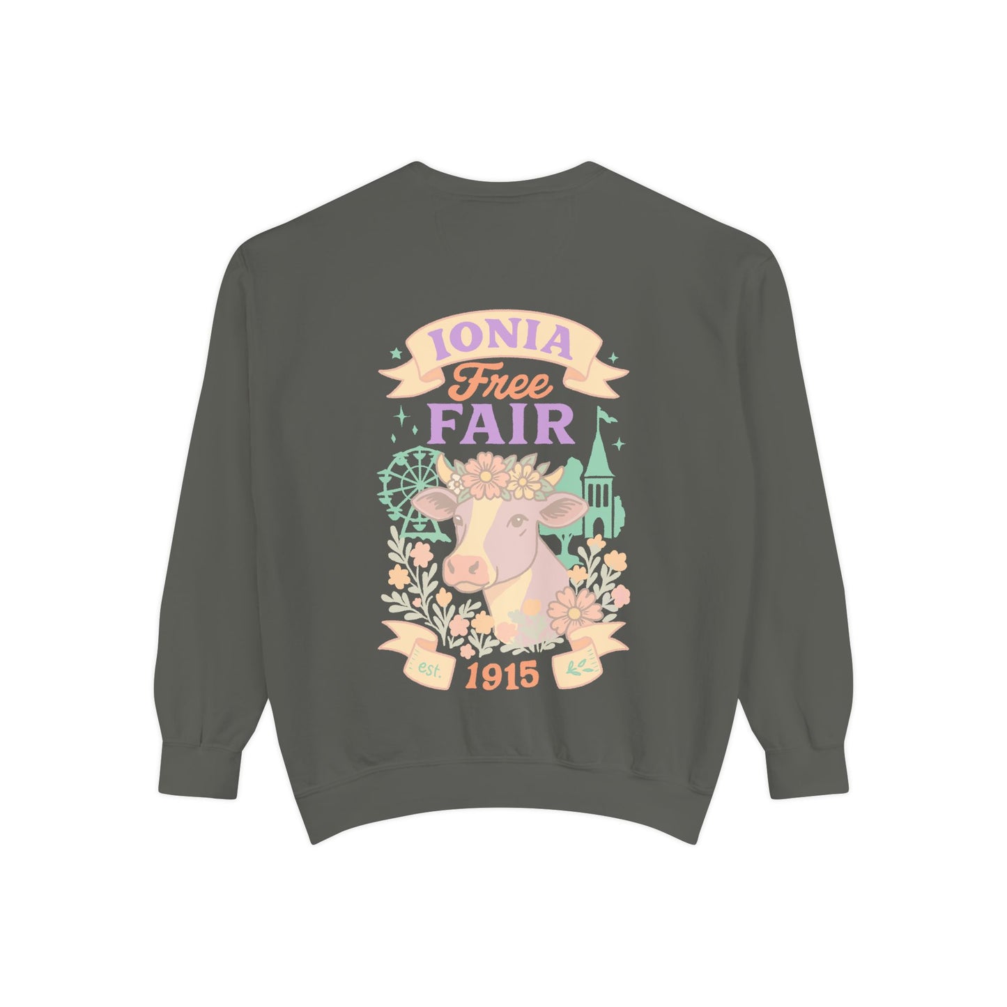 Ionia Fair Unisex Garment-Dyed Sweatshirt, Cozy Sweatshirt, Graphic Sweatshirt, Festival Attire, Vintage Feel, Gift for Fair Lovers