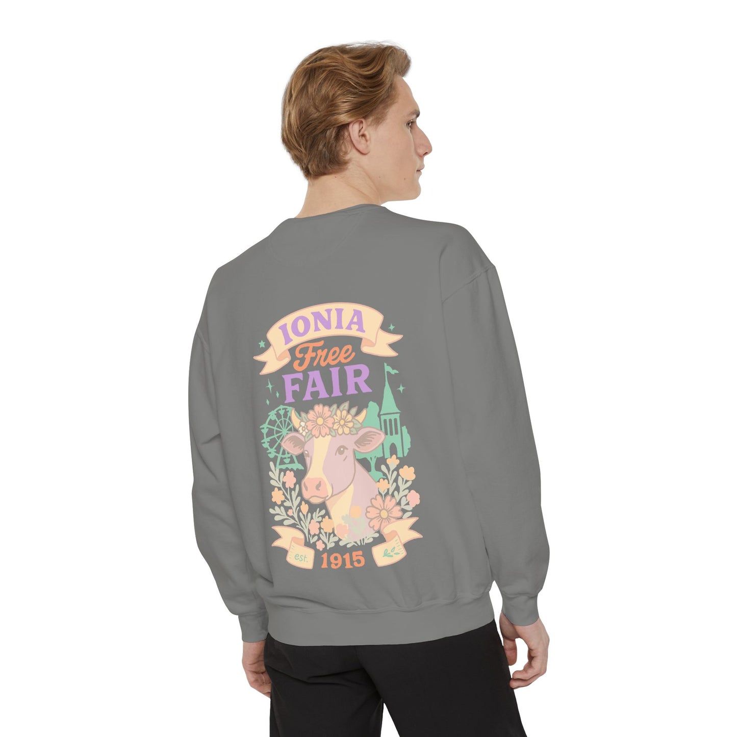 Ionia Fair Unisex Garment-Dyed Sweatshirt, Cozy Sweatshirt, Graphic Sweatshirt, Festival Attire, Vintage Feel, Gift for Fair Lovers