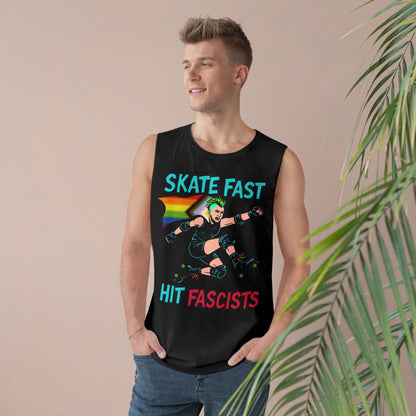 Tank Top - Skate Fast Hit Fascists - Punk Skater with Progressive Pride Flag Cape