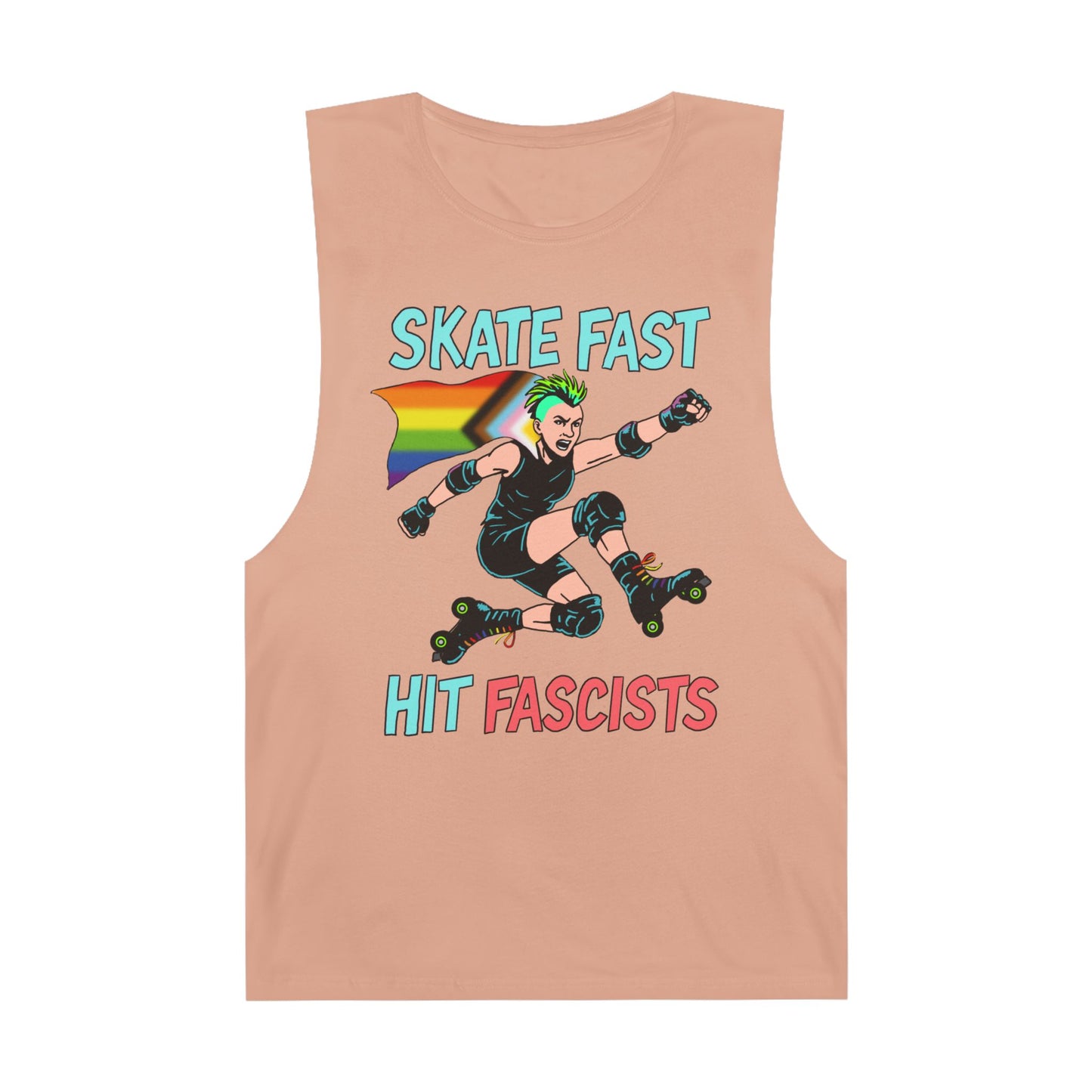 Tank Top - Skate Fast Hit Fascists - Punk Skater with Progressive Pride Flag Cape
