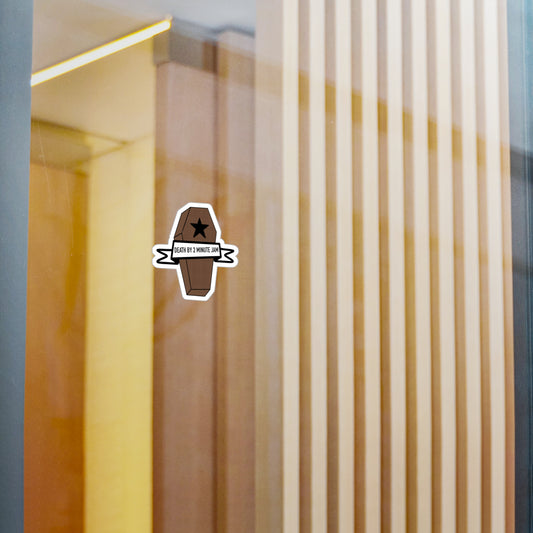 Roller Derby Death by 2 Minute Jam Vinyl Decal | Fun Coffin Sticker | Quirky Home Decor | Laptop Cover, Car Sticker, Gift for Music Lovers