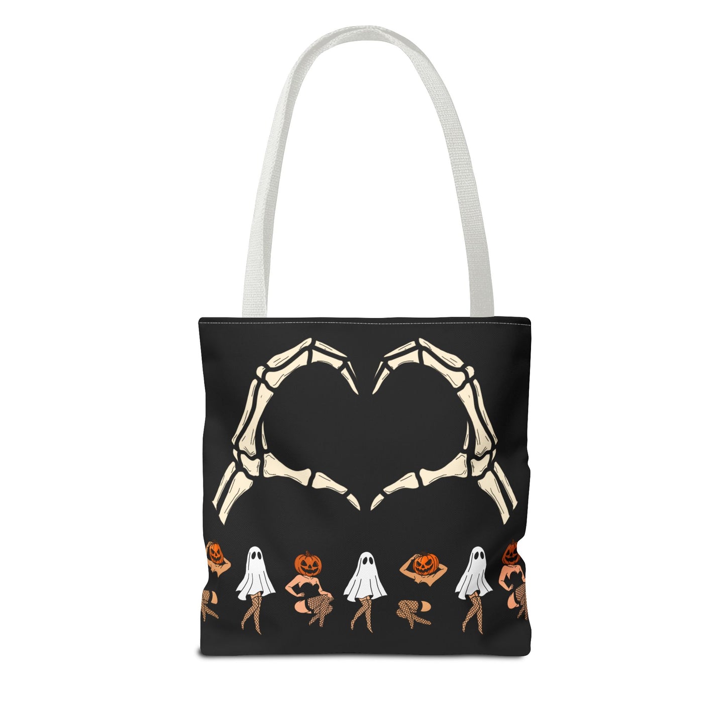 Halloween Skeleton Love Tote Bag, Spooky Tote, Ghost and Pumpkin Bag, Trick or Treat, Fall Fashion Accessory