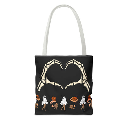 Halloween Skeleton Love Tote Bag, Spooky Tote, Ghost and Pumpkin Bag, Trick or Treat, Fall Fashion Accessory