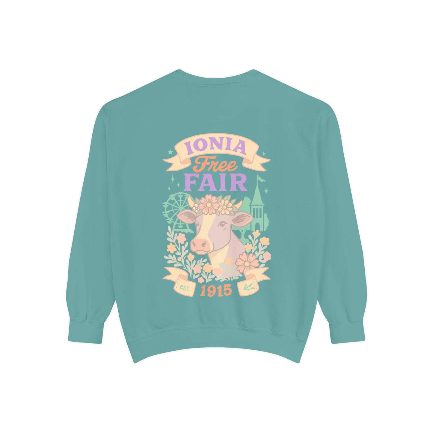 Ionia Fair Unisex Garment-Dyed Sweatshirt, Cozy Sweatshirt, Graphic Sweatshirt, Festival Attire, Vintage Feel, Gift for Fair Lovers