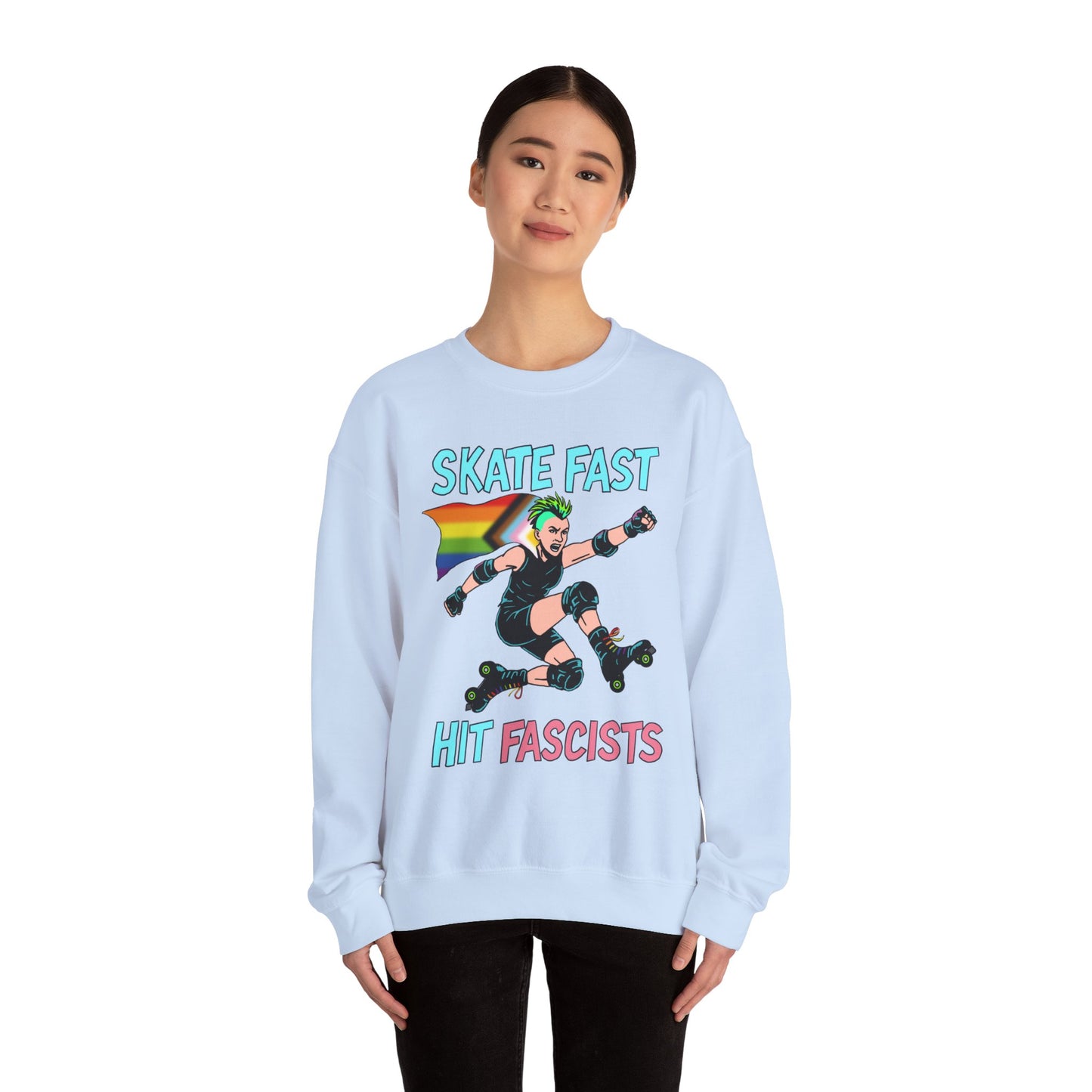Skater Punk Sweatshirt with Progressive Pride Flag Cape - Crewneck