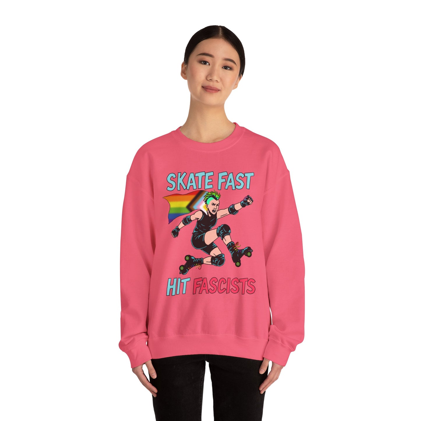 Skater Punk Sweatshirt with Progressive Pride Flag Cape - Crewneck