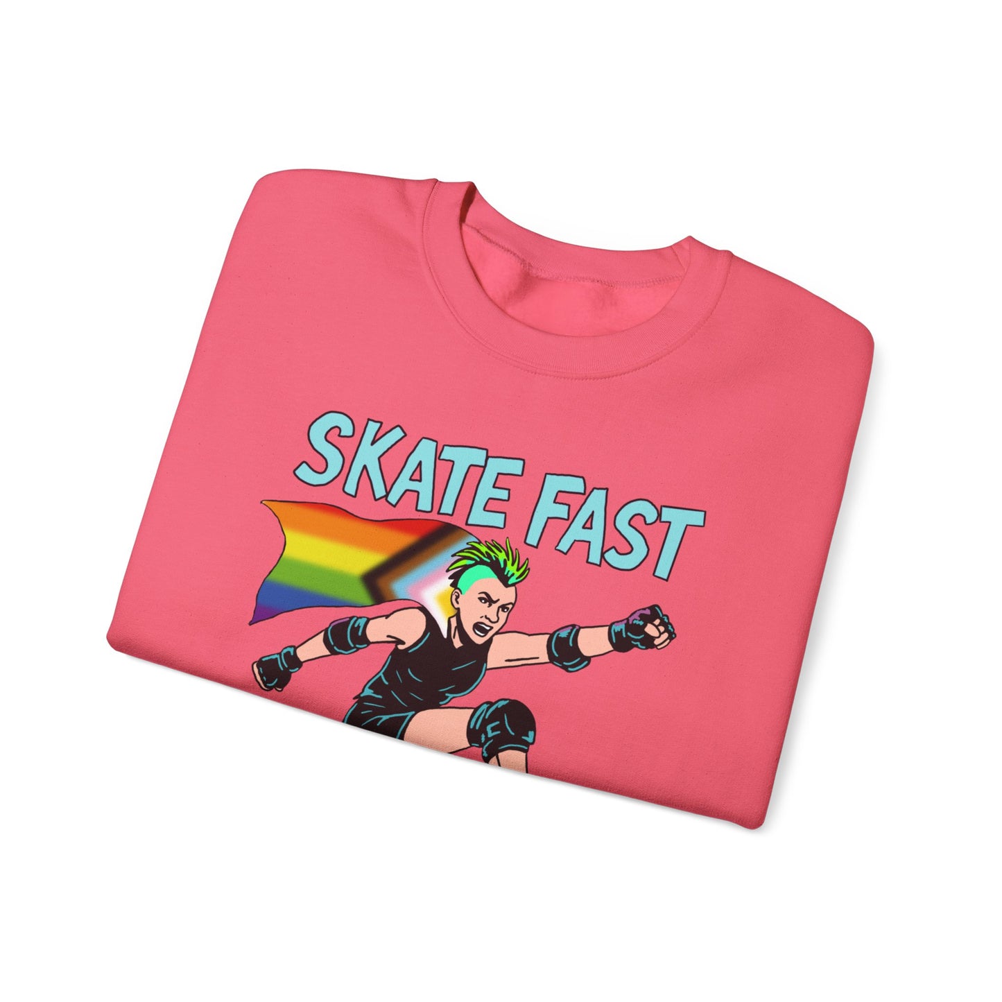Skater Punk Sweatshirt with Progressive Pride Flag Cape - Crewneck