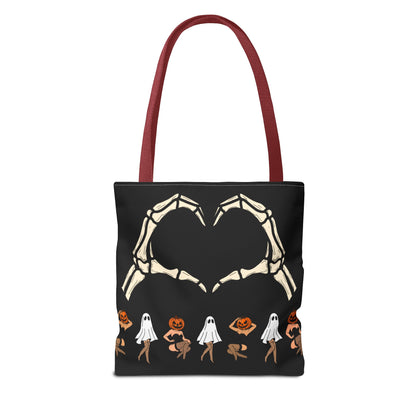 Halloween Skeleton Love Tote Bag, Spooky Tote, Ghost and Pumpkin Bag, Trick or Treat, Fall Fashion Accessory