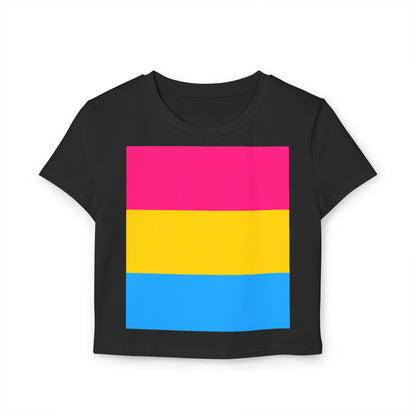 Pansexual Pride Colors Baby Tee, Feminist T-Shirt, LGBTQ+ Awareness Top, Casual Summer Tee, Gift for Pride Month, Cute Crop Top