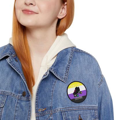 Non-Binary Derby Iron-On Patches, LGBTQ+ Roller Skating, Fun Patches for Jackets, Gear Accessories, Gift for Skaters, Pride Support