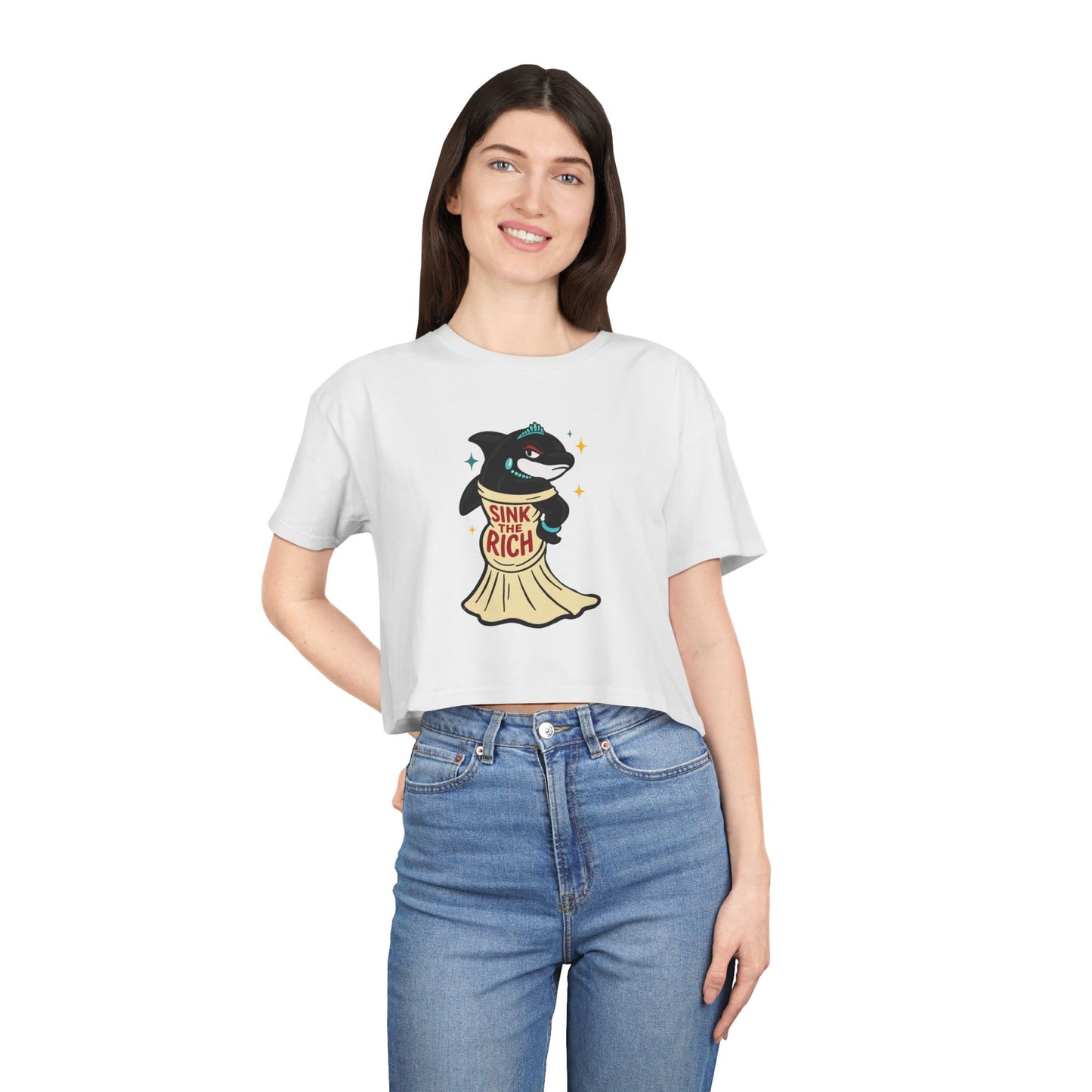 Crop Tee Orca Whale AOC's Met Gala Dress Sink the Rich Women's
