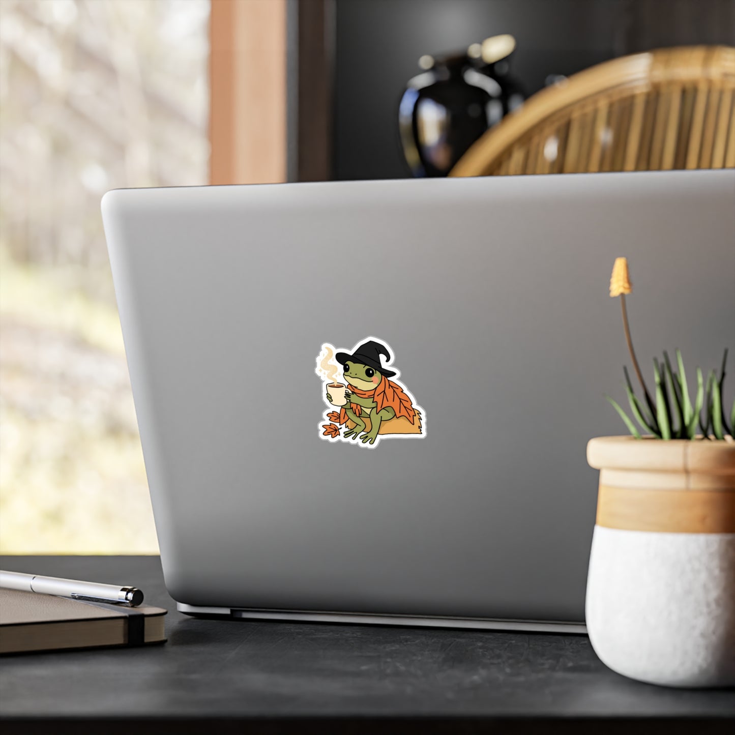 Charming Fall Frog Vinyl Decal - Perfect for Home Decor, Laptop Stickers, Seasonal Gifts, Halloween, Cozy Vibes