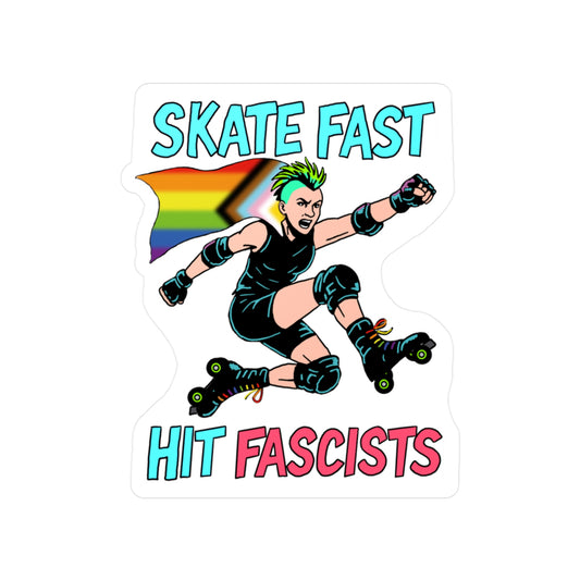 Vinyl Decal Sticker - Skate Fast Hit Fascists Punk Rebel Skater with Pride Flag