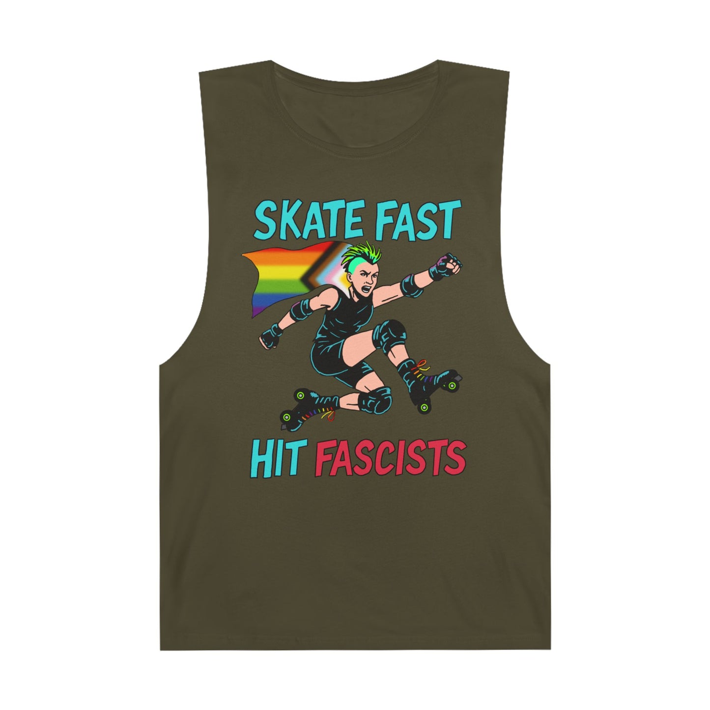 Tank Top - Skate Fast Hit Fascists - Punk Skater with Progressive Pride Flag Cape