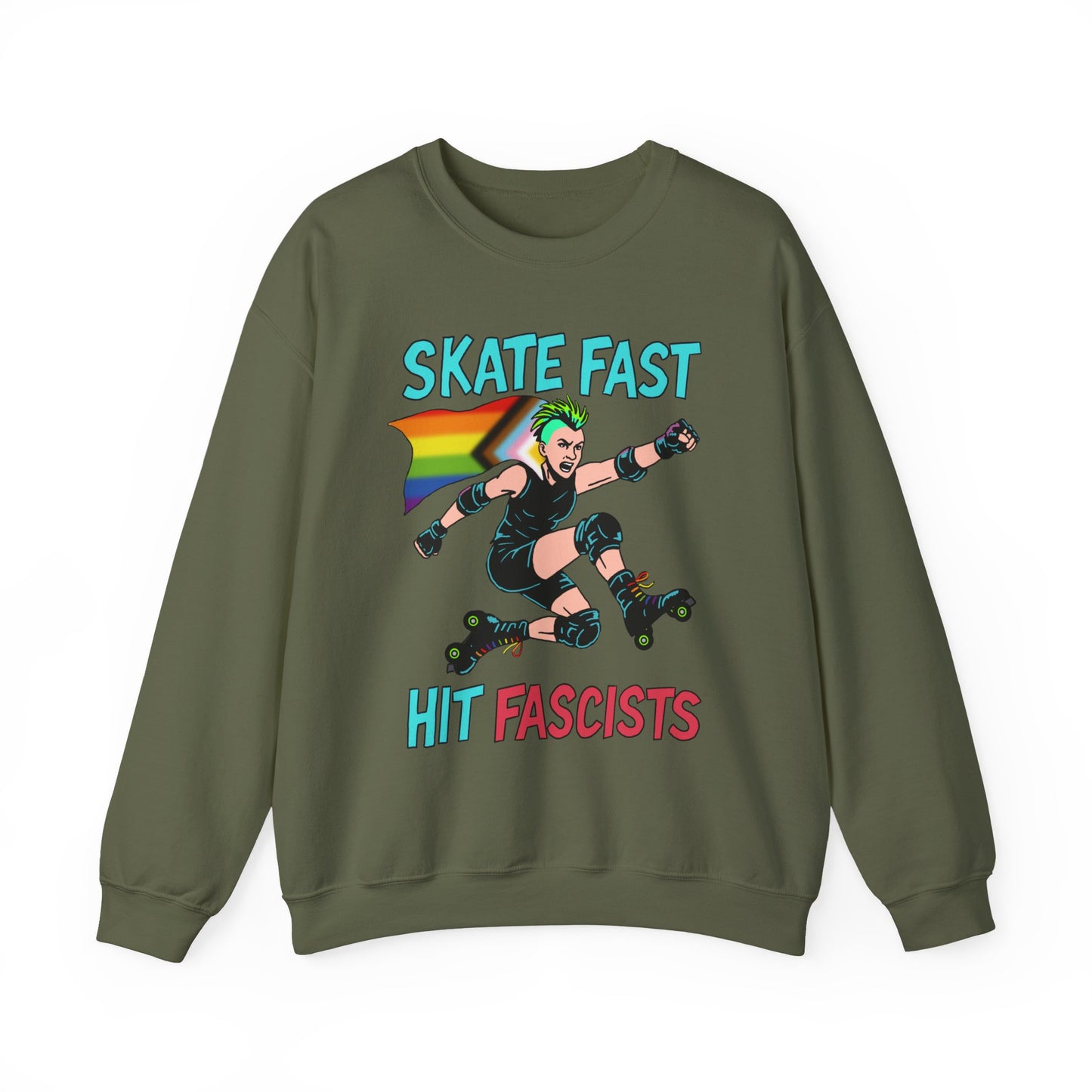 Skater Punk Sweatshirt with Progressive Pride Flag Cape - Crewneck