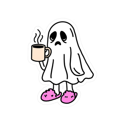 Dead Tired Cute Ghost Vinyl Decals, Fun Stickers for Laptop, Phone, Water Bottle, Halloween Decor, Kawaii Home Decor