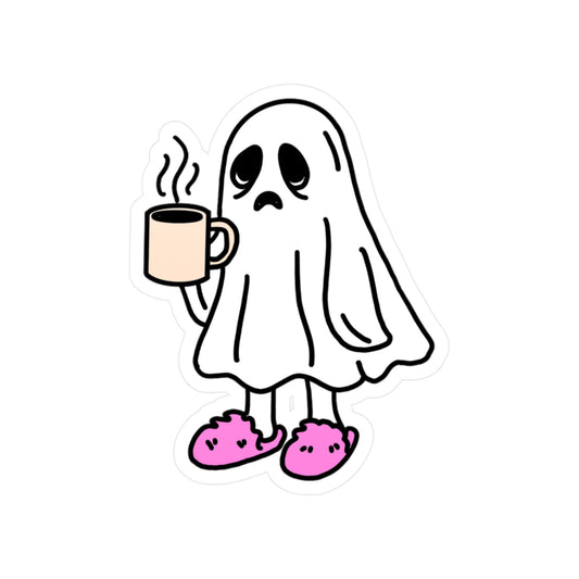 Dead Tired Cute Ghost Vinyl Decals, Fun Stickers for Laptop, Phone, Water Bottle, Halloween Decor, Kawaii Home Decor