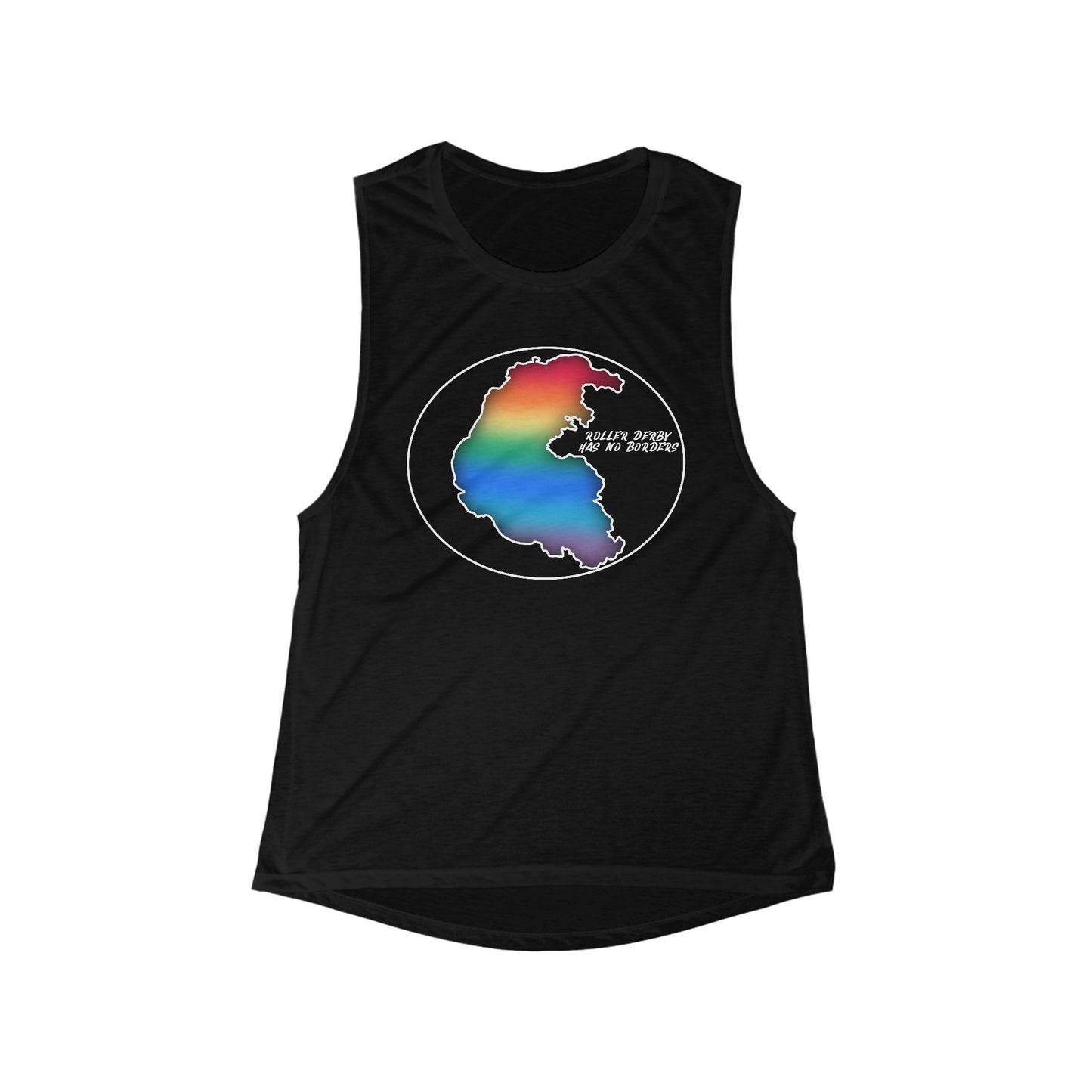 Roller Derby Has No Borders Rainbow Graphic Women's Flowy Tank, Summer Outfit, LGBTQ+ Pride Top, Activewear, Beach Style, Festival Wear