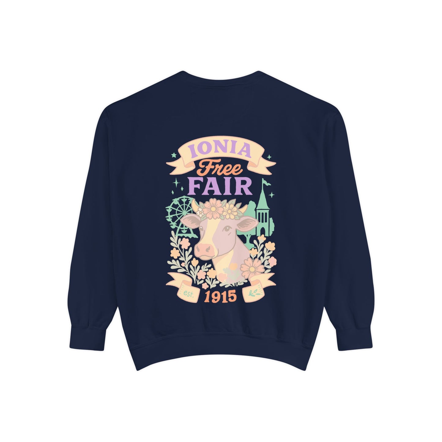 Ionia Fair Unisex Garment-Dyed Sweatshirt, Cozy Sweatshirt, Graphic Sweatshirt, Festival Attire, Vintage Feel, Gift for Fair Lovers