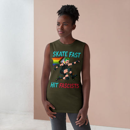Tank Top - Skate Fast Hit Fascists - Punk Skater with Progressive Pride Flag Cape