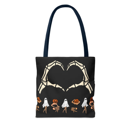 Halloween Skeleton Love Tote Bag, Spooky Tote, Ghost and Pumpkin Bag, Trick or Treat, Fall Fashion Accessory