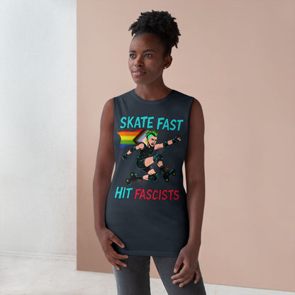 Tank Top - Skate Fast Hit Fascists - Punk Skater with Progressive Pride Flag Cape