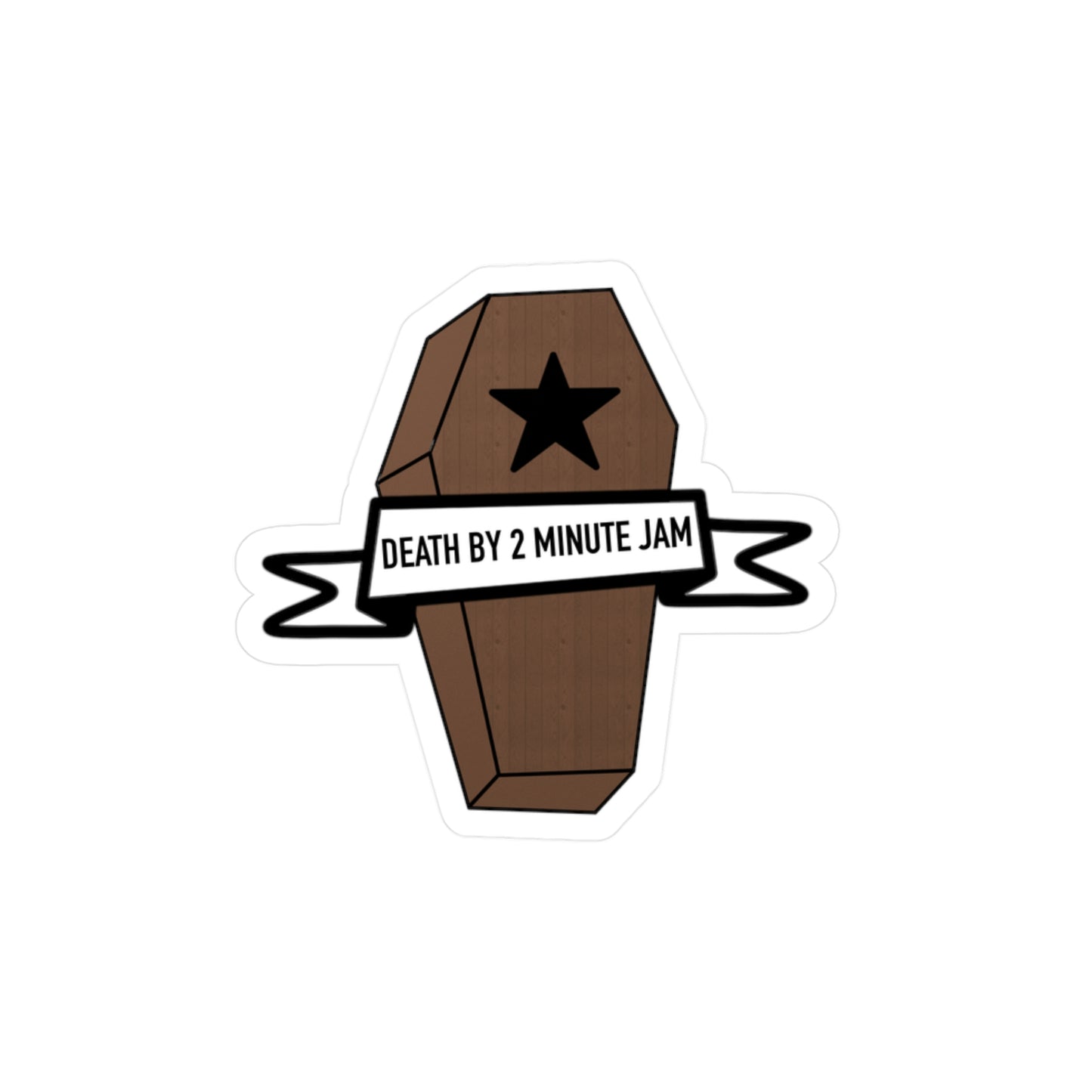 Roller Derby Death by 2 Minute Jam Vinyl Decal | Fun Coffin Sticker | Quirky Home Decor | Laptop Cover, Car Sticker, Gift for Music Lovers